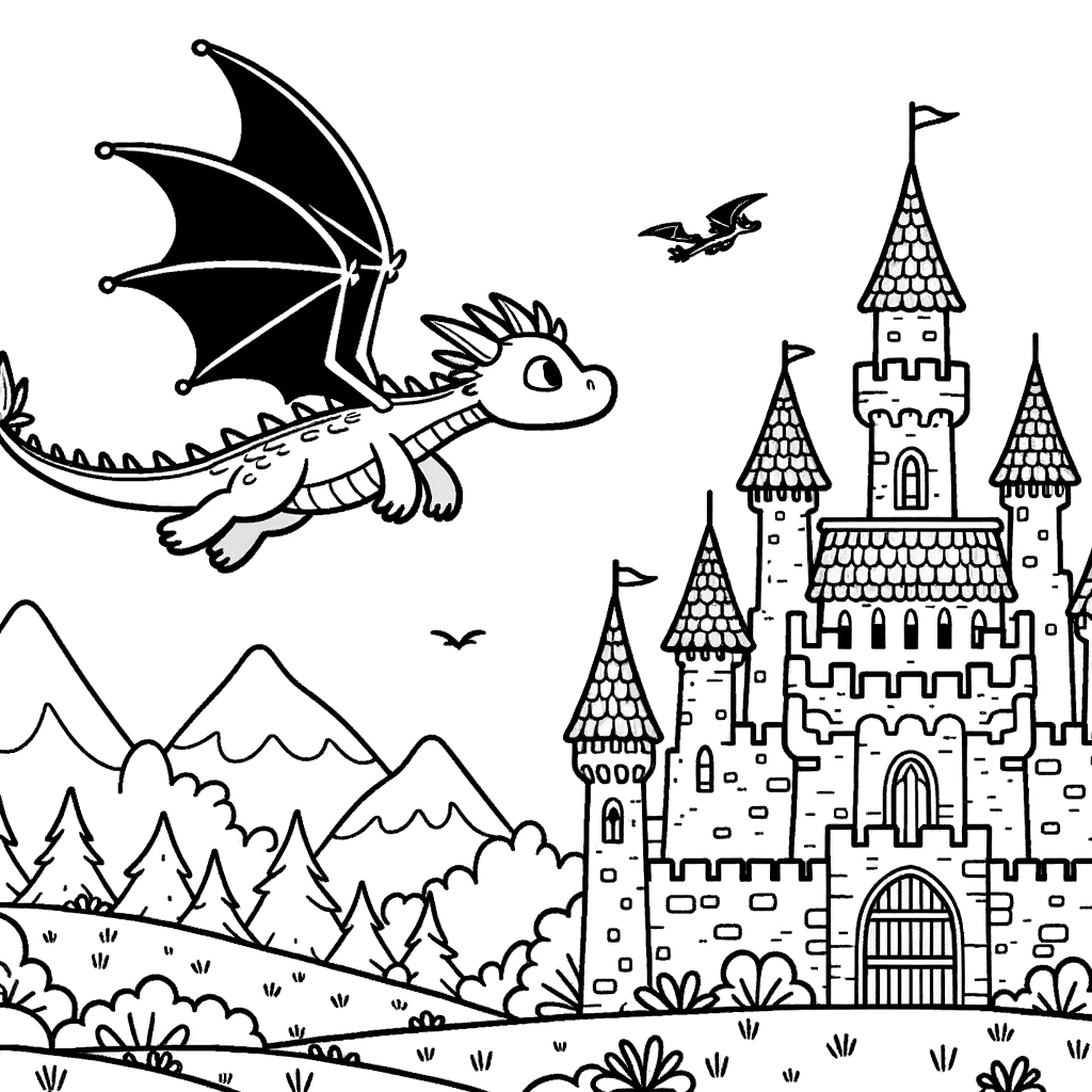 Drache und Mittelalterburg